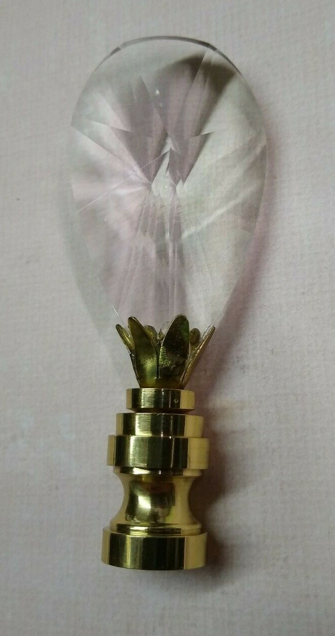 Lamp Topper Shade Finial Clear Lead Crystal Glass Cut Oval Repair Brass 2-3/4"