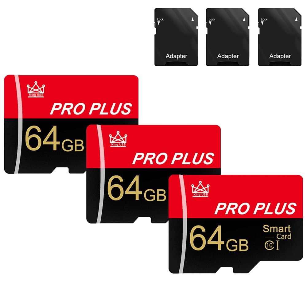 3 Pack Memory Card 64GB with Adapter, High Speed TF Card, UHS-I C10 A1 Memory...