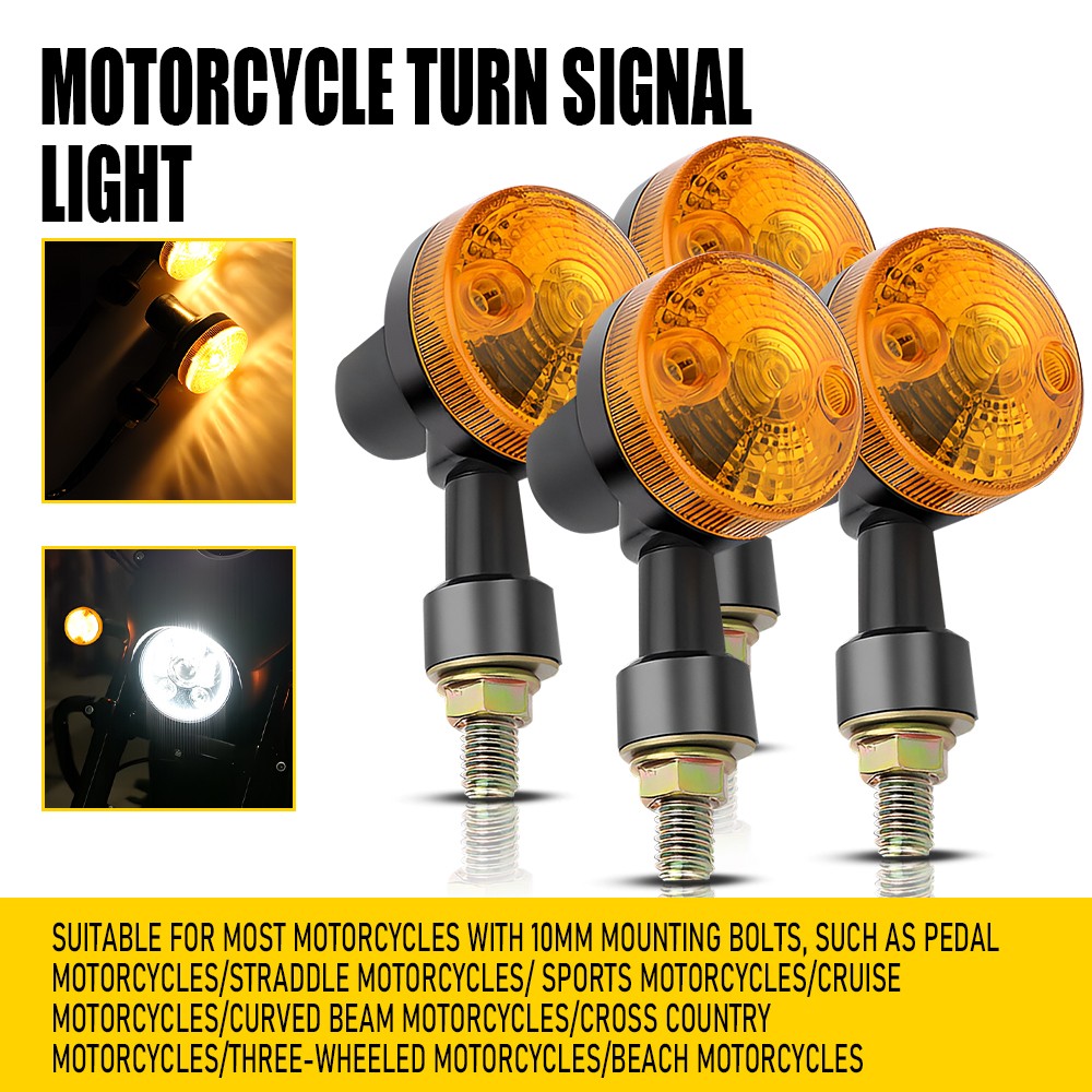 4X Universal Amber LED Turn Motorcycle Signals Round Light Tail Indicator Light
