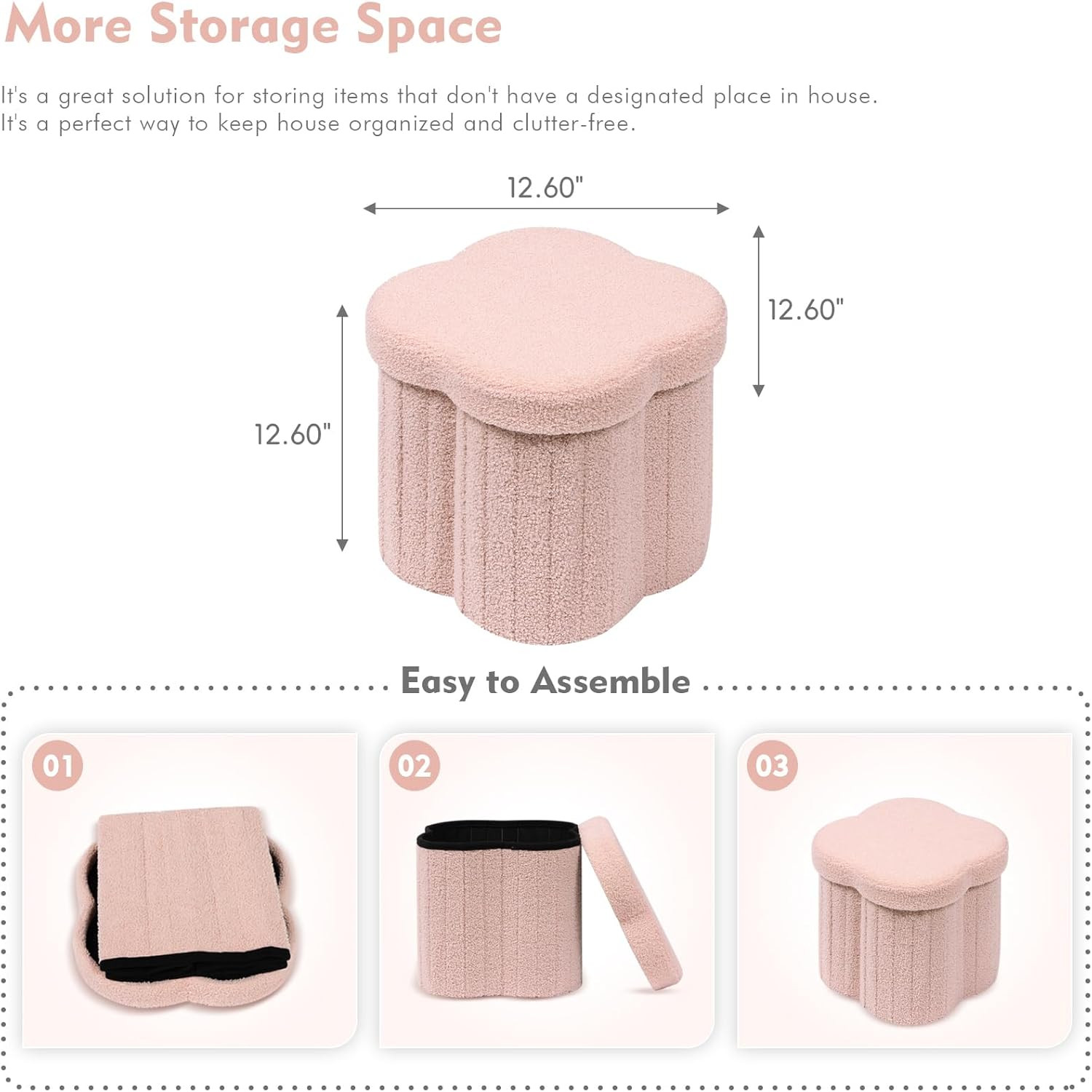 Storage Ottoman Cube, Flowers Shaped Ottomans with Storage Foot Stool Footrest f
