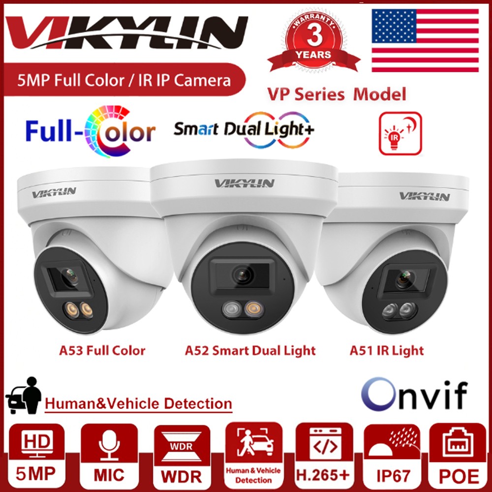 Vikylin 5MP Full Color / IR Light IP67 Outdoor IP POE Camera w/ Audio ONVIF NDAA