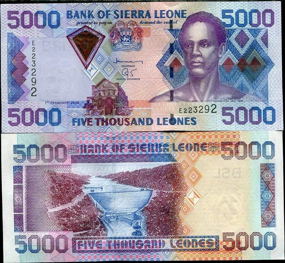 SIERRA LEONE 5000  LEONES Banknote of  2002 year issue -  P 27 UNC