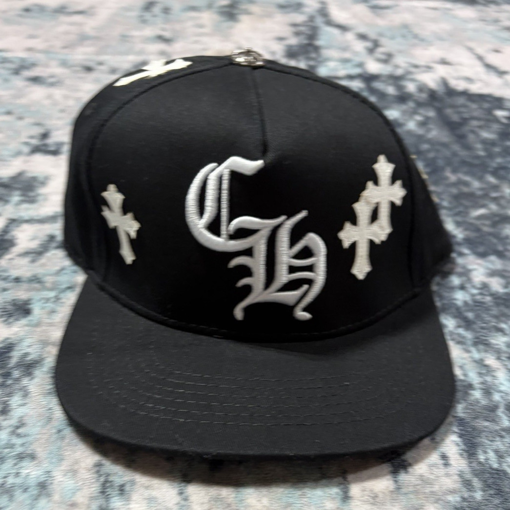 Chrome Hearts Black & White Snapback Baseball Cap White Cross Patch Logo