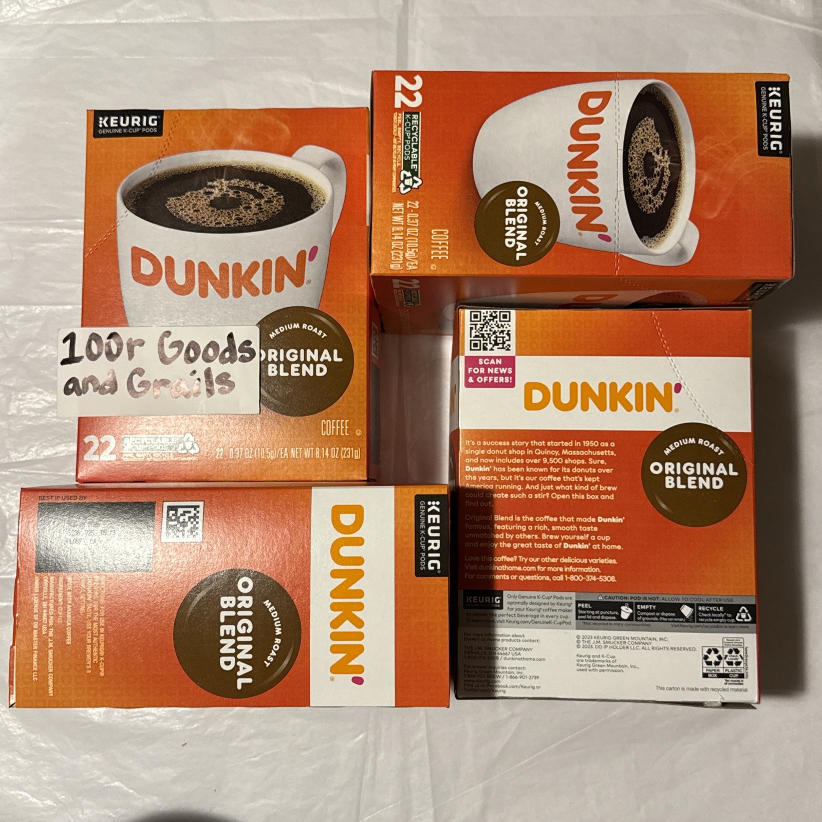 Dunkin' Original Blend Coffee Medium Roast K-Cup Pods 22 Count Boxes (Pack of 4)