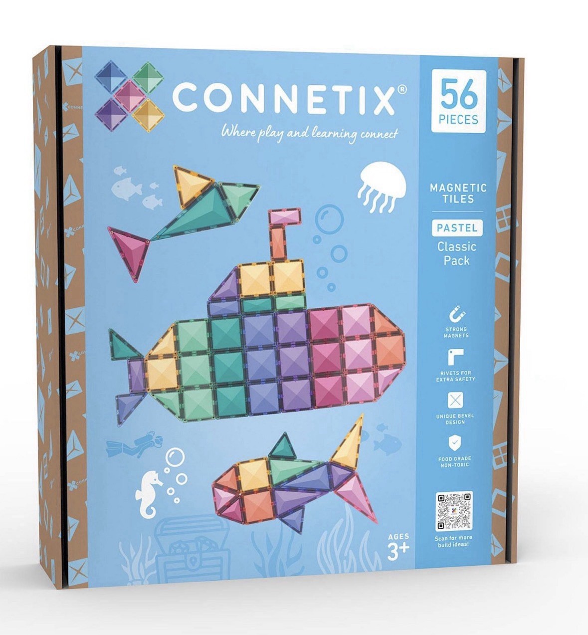 NEW CONNETIX Magnetic Tiles Pastel Classic Pack 56 Pieces Play and Learn