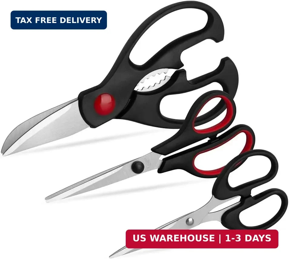 Kitchen Shears Set - QtoiKce Kitchen Scissors 3 Pack All Purpose Poultry Shears,
