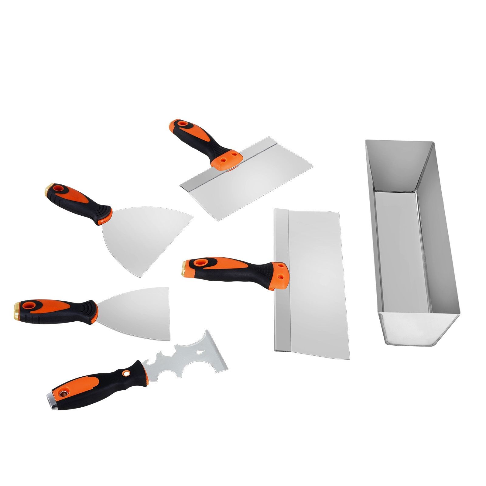 6-Piece Stainless Drywall Tools: Scraper, Putty, Taping, 12" Mud Pan