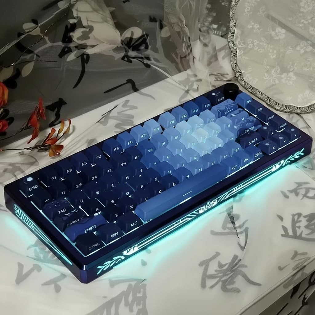 PBT Moonlit Keycaps Dark Blue Shine Through Cherry Profile 128 Keys Side