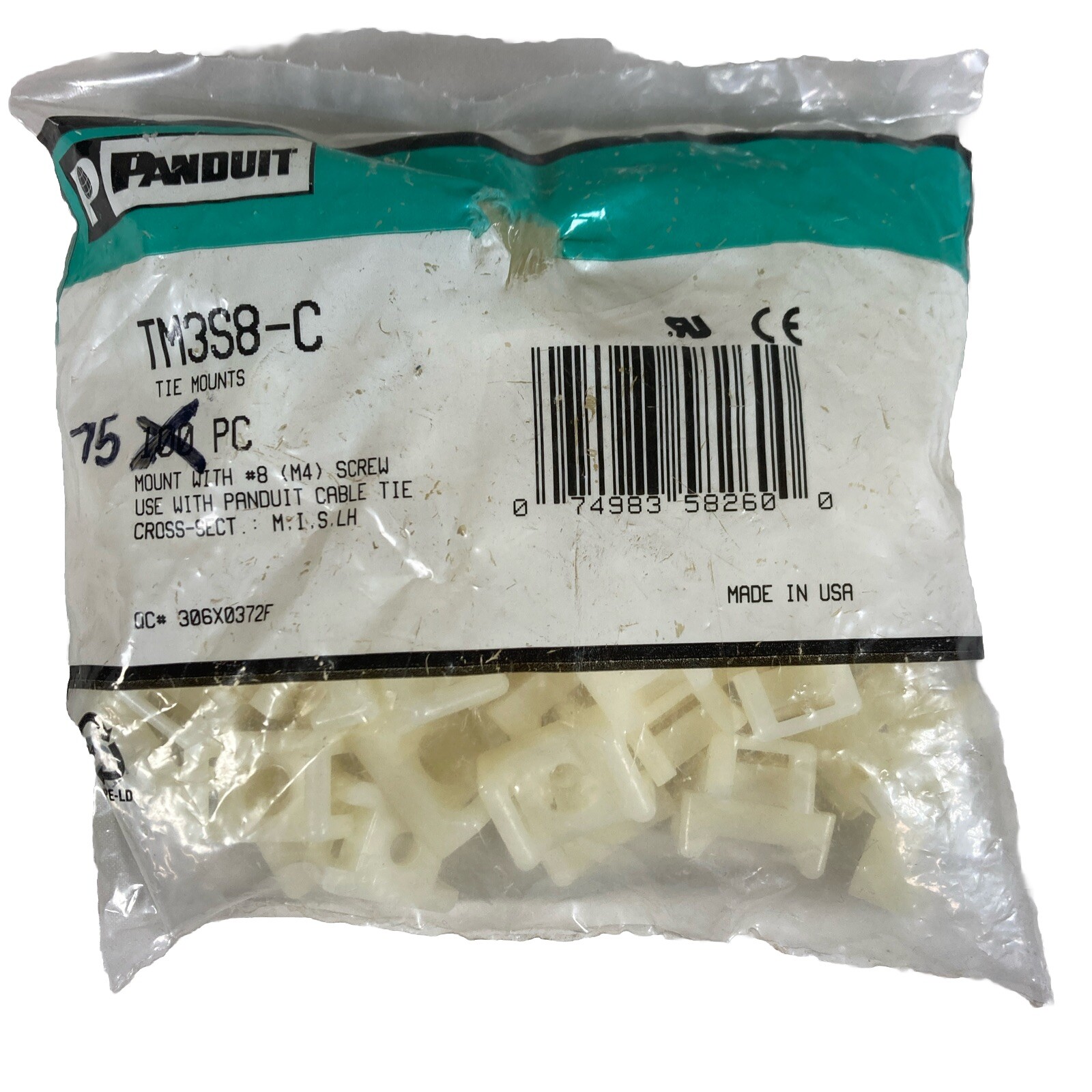 TM3S8-C Cable Tie Mounting Mount Base, Pack of 75