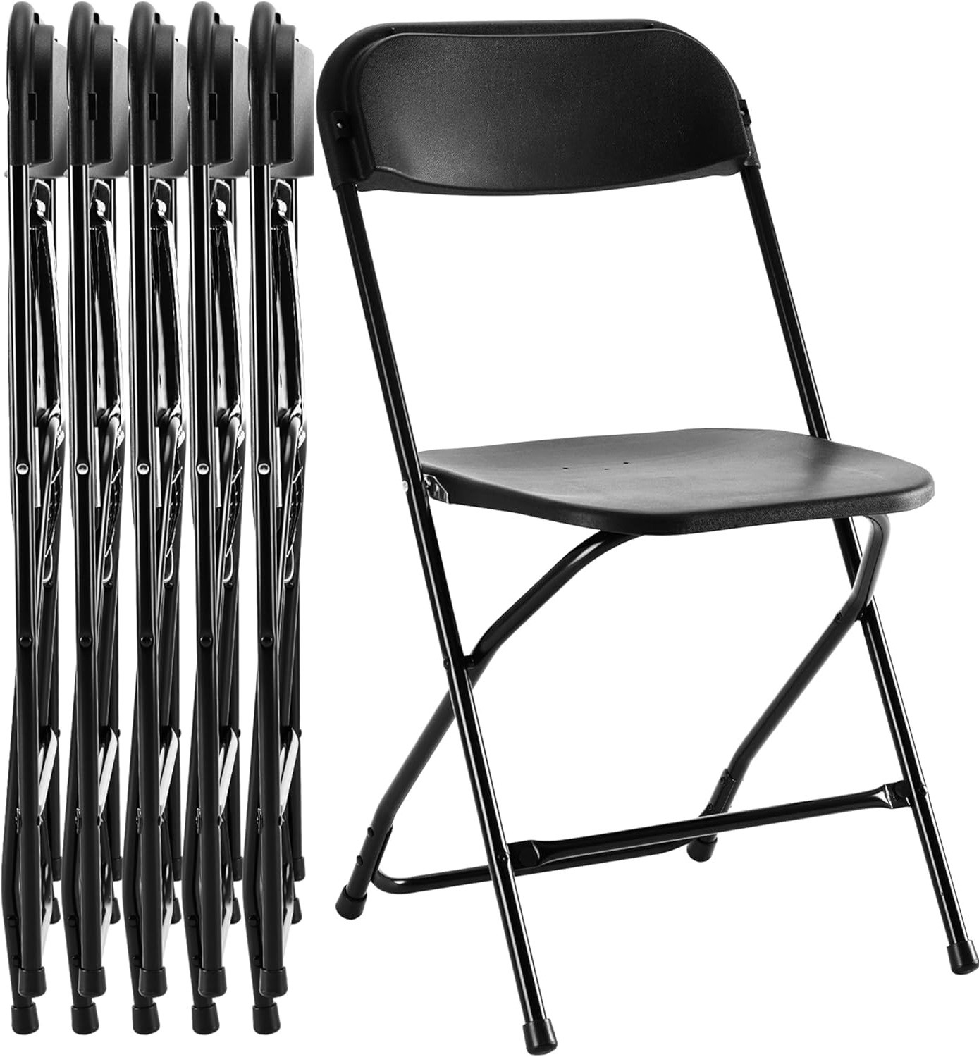 6 Pcs Folding Chair Plastic Stackable Portable Seat with Metal Frame Black