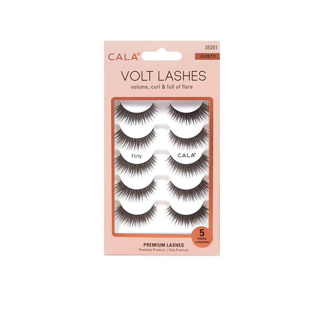 CALA Faux Mink Volt Lashes Flirty, Medium Volume 5 pair (Pack of 1), Black