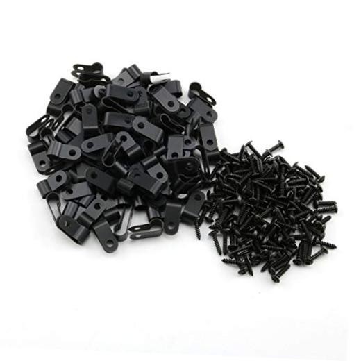 heyous 100pcs 1/4 inch (6.4mm) R-Type Cable Clamp Nylon Wire 1/4" (6.4mm) Black