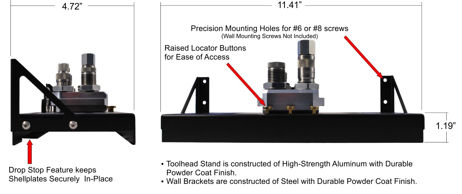 MCD Wall Mounted Toolhead Stand/Holder for Dillon Precision 550 - 3 Position