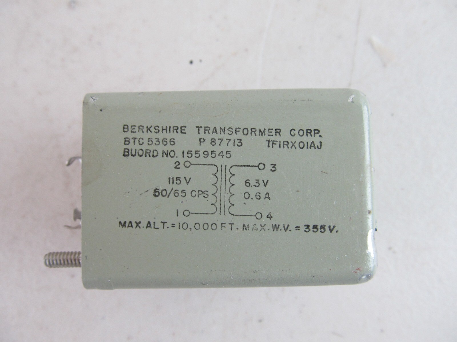 Berkshire Transformer BTC5366 87713 TFIRX01AJ 115VAC to 6.3V .6A Step Down