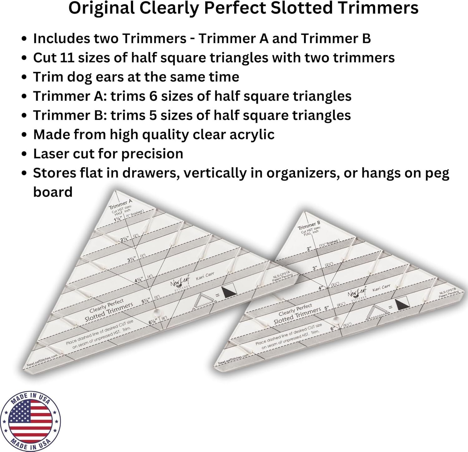Clear Quilting Ruler for Half Square Triangles Trims 11 Sizes Efficiently
