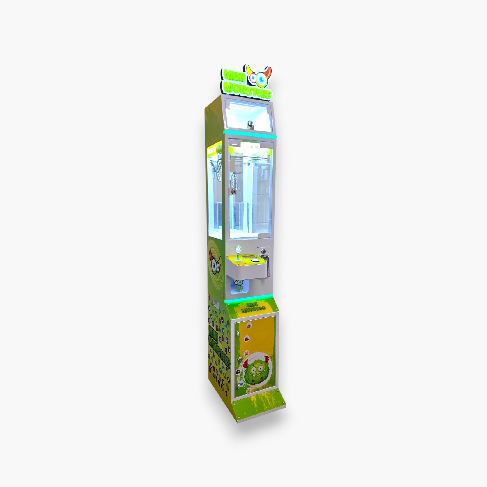 Mini Monster Claw Machine Game with Prize Box and Keys - Coin and Bill Acceptor