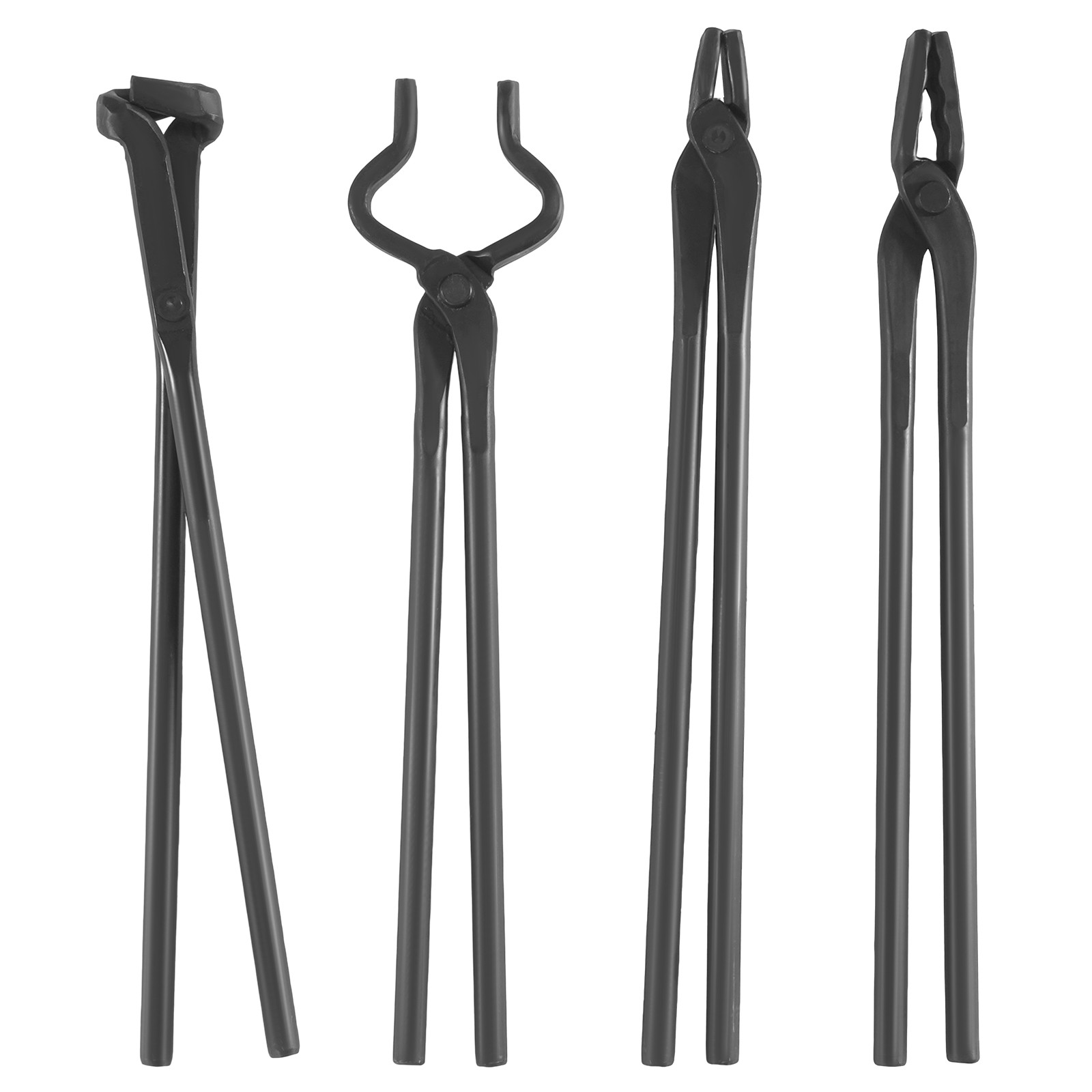 Blacksmith Carbon Steel Tongs 4pcs Flat V Bit Blade Wolf Jaw Forging Tool Set