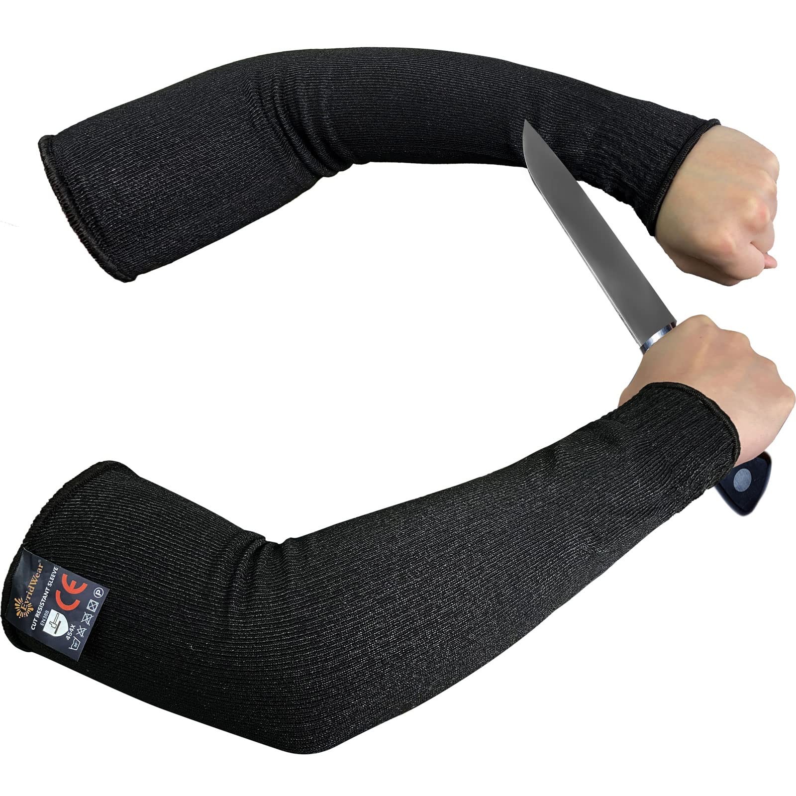 Evridwear Protective Arm Sleeves Cut Large, Black No Thumb Hole 1 Pair