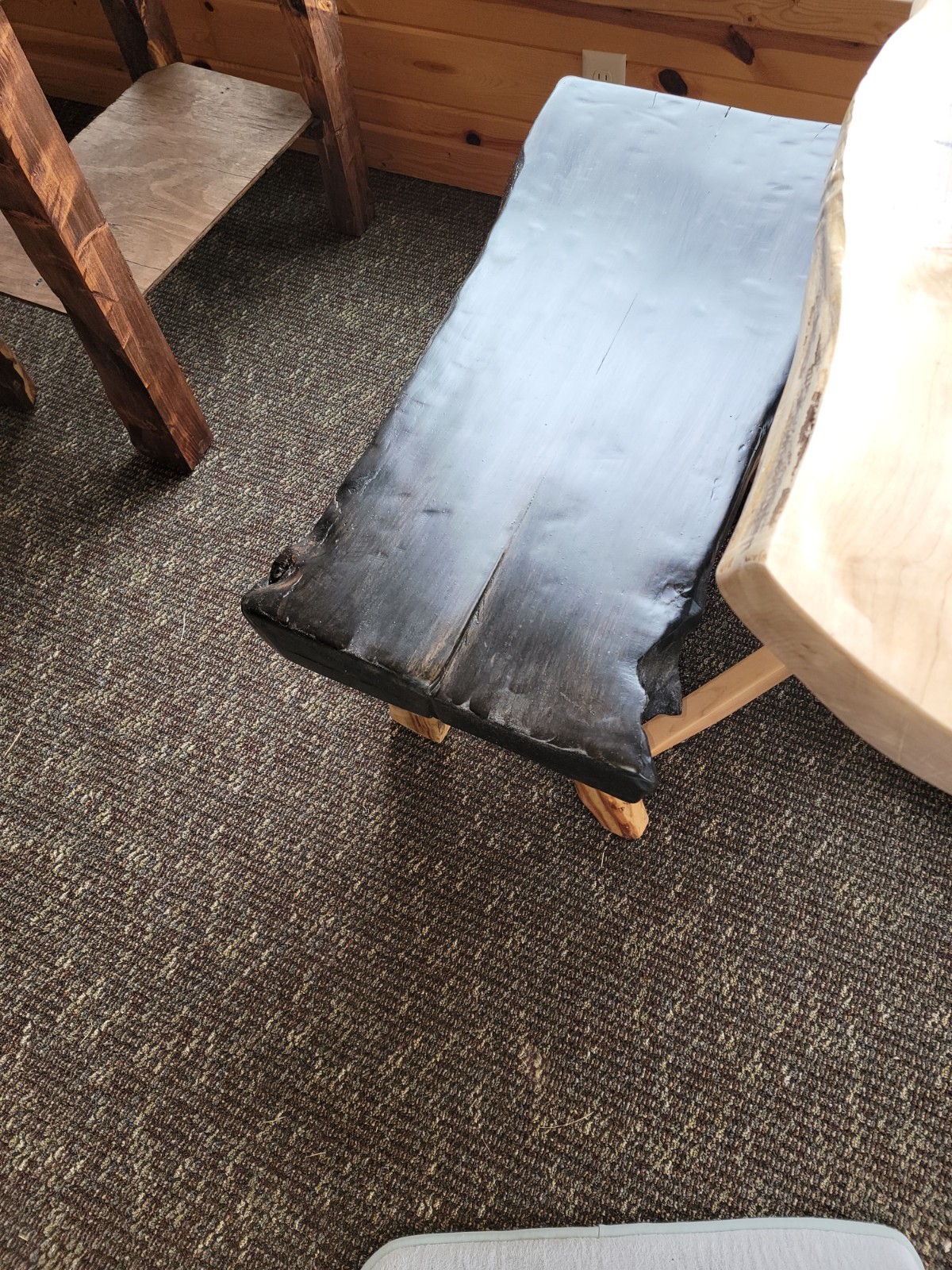 Rustic Primitive Wood Bench Black & Natural Finish Dining or Home Office