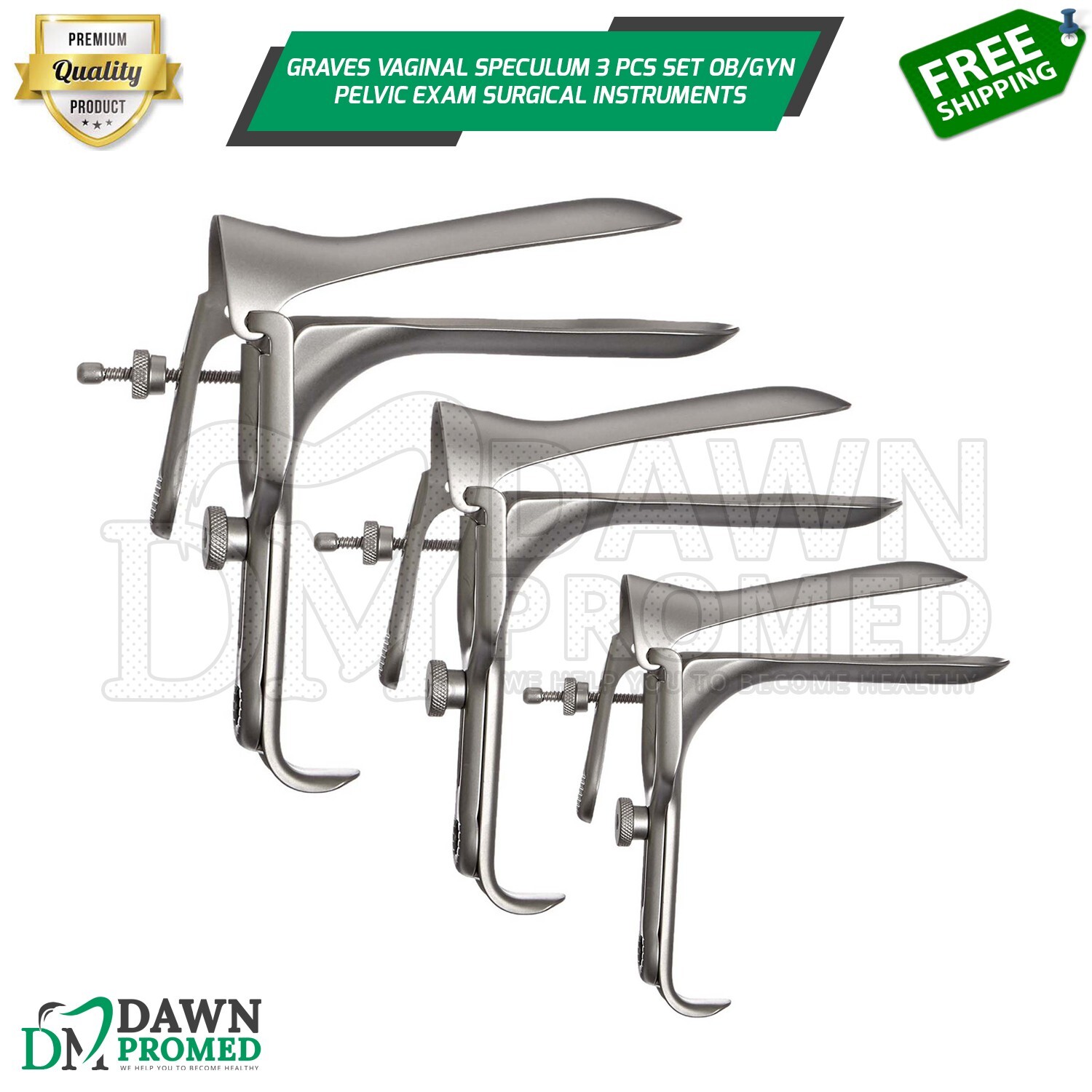 Graves Vaginal Speculum 3 Pcs Set OB/GYN Pelvic Exam Surgical Inst German Grade