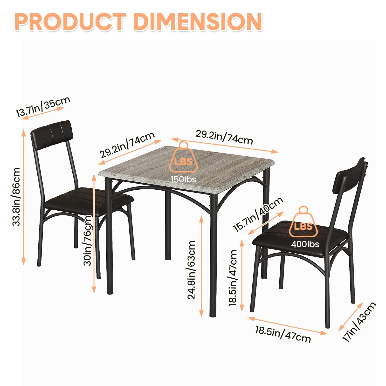 🔥3-Piece Kitchen Table and Upholstered Chairs Dining Table Set for Small Space