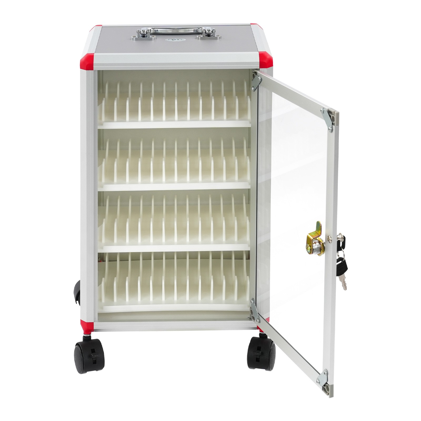 48-Slot Mobile Phone Storage Cabinet with Lock and Rolling Wheels