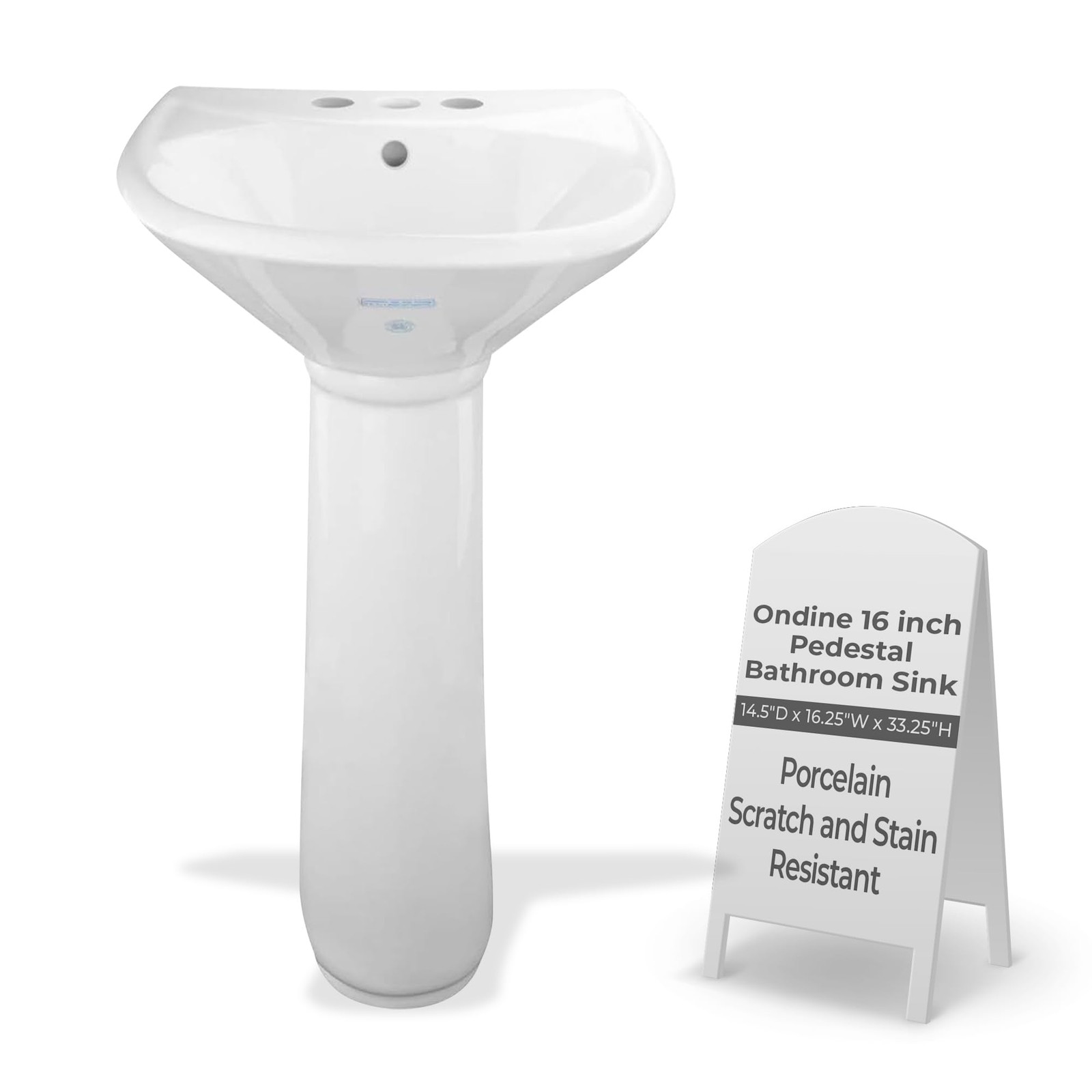 Ondine Space Saving 16" W x 33" H x 14.5" Proj. Small Bathroom Pedestal Sink,...