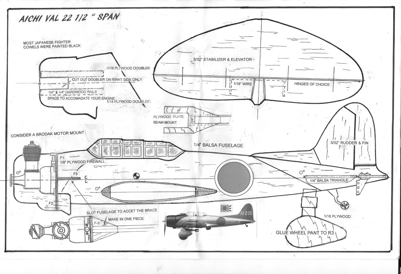 Japanese Aichi Val  /2 A  WW-II   U-Control Model airplane plans
