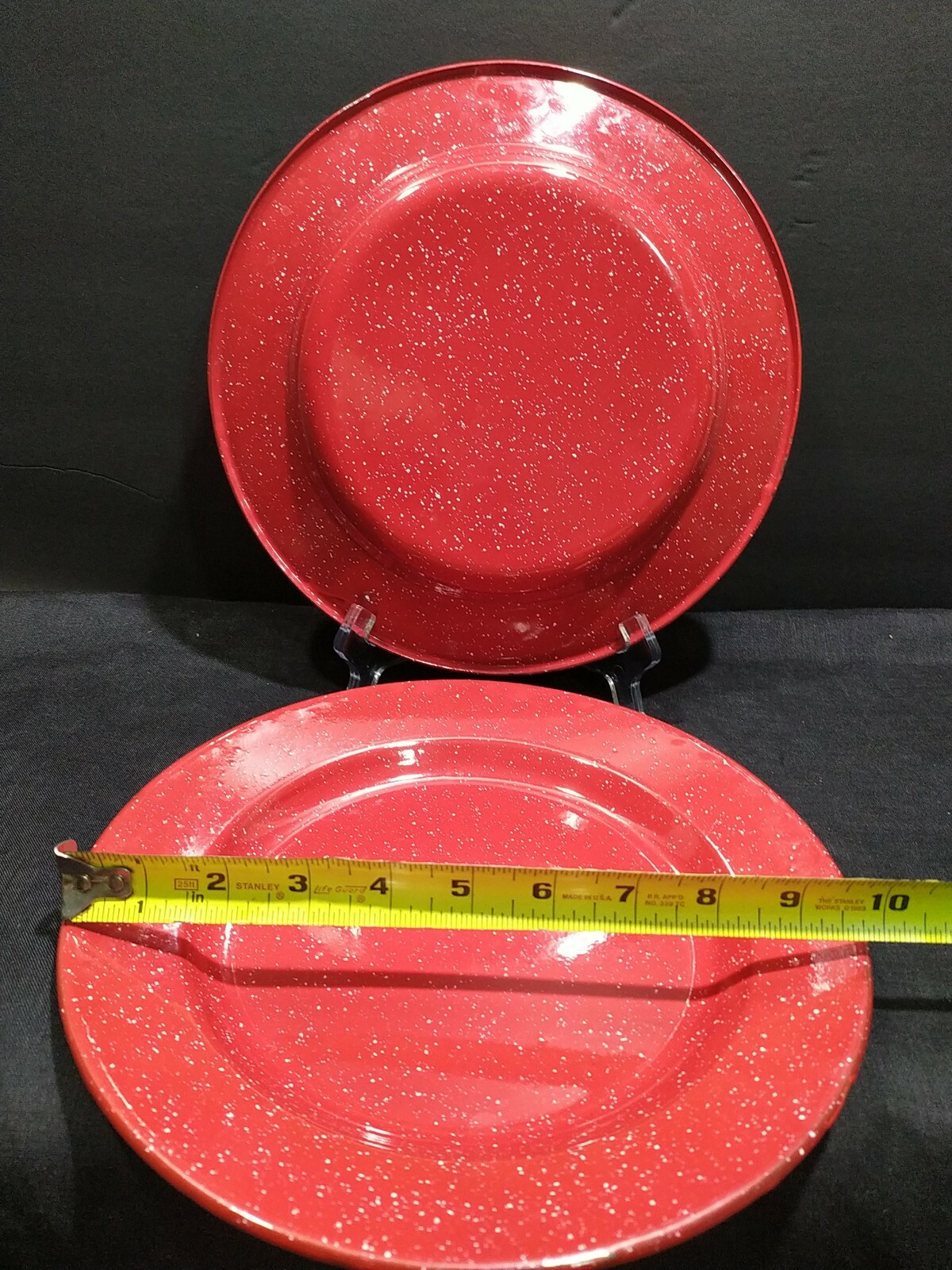 Lot 2 Coleman Red Speckled Enamel Camping/Picnic replacement Plates