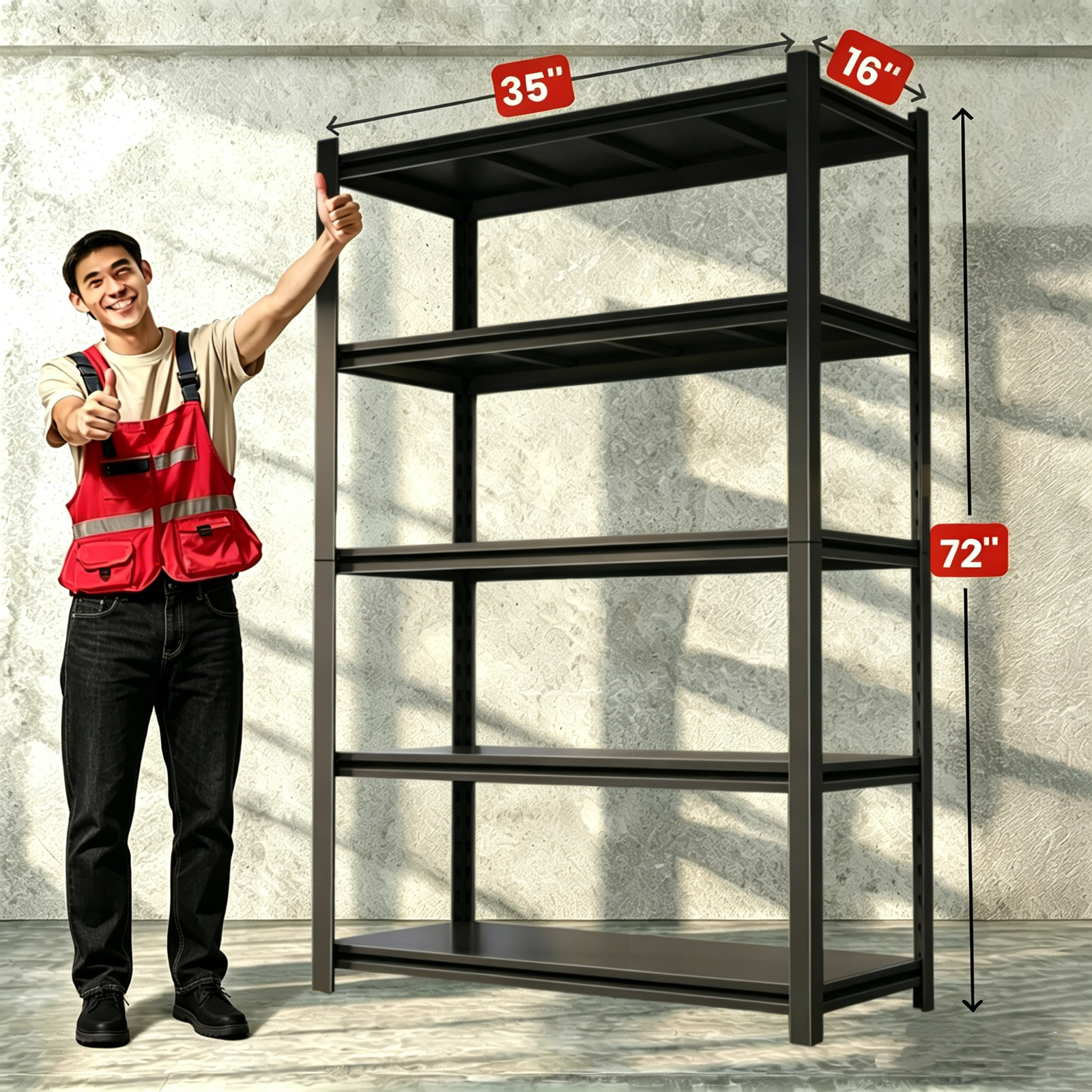 72" Heavy Duty Garage Shelving 2500LBS 5 Tier Adjustable Garage Storage Shelves