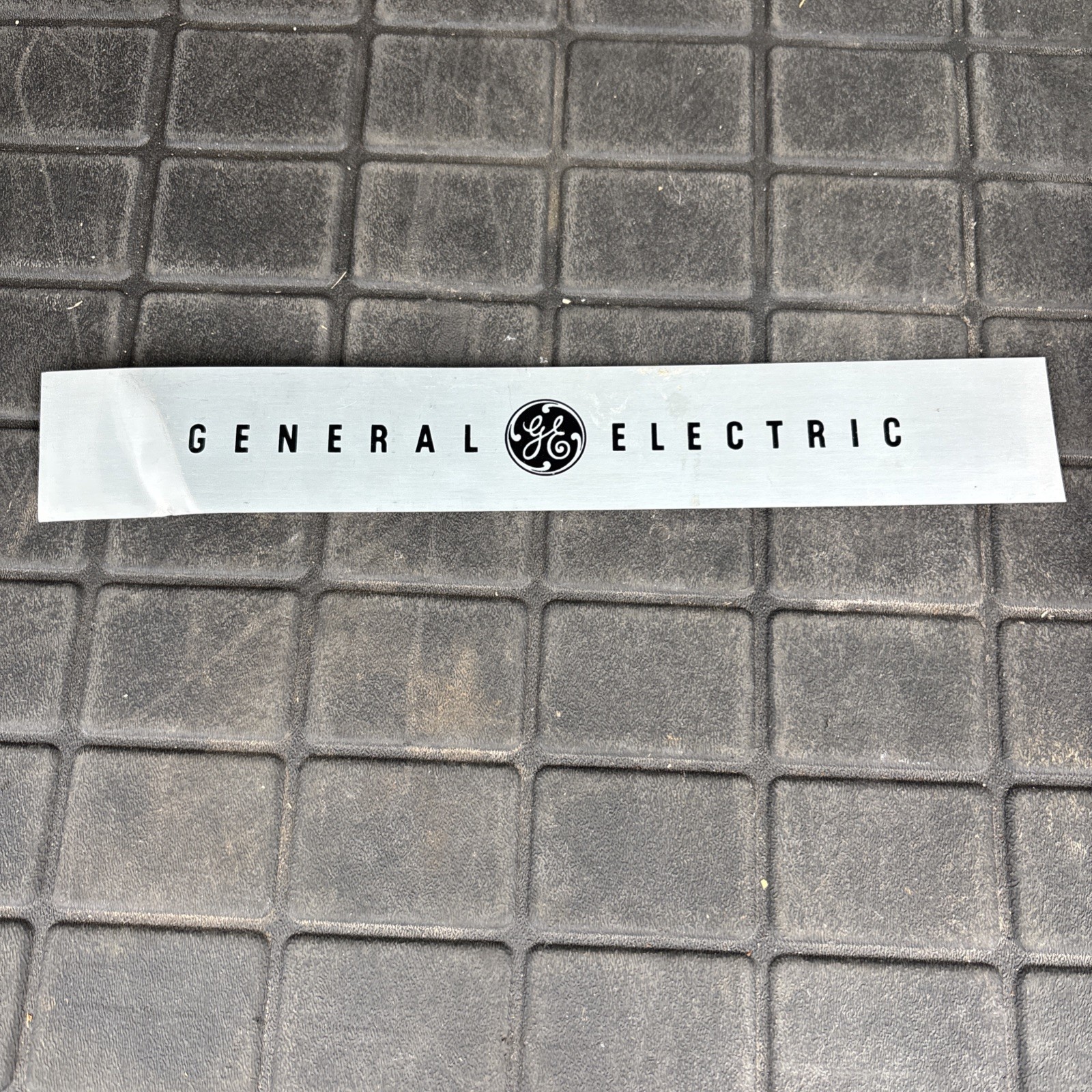 Vintage GE Silver Aluminum Profile Nameplate Badge 12.5"x2" w DENT