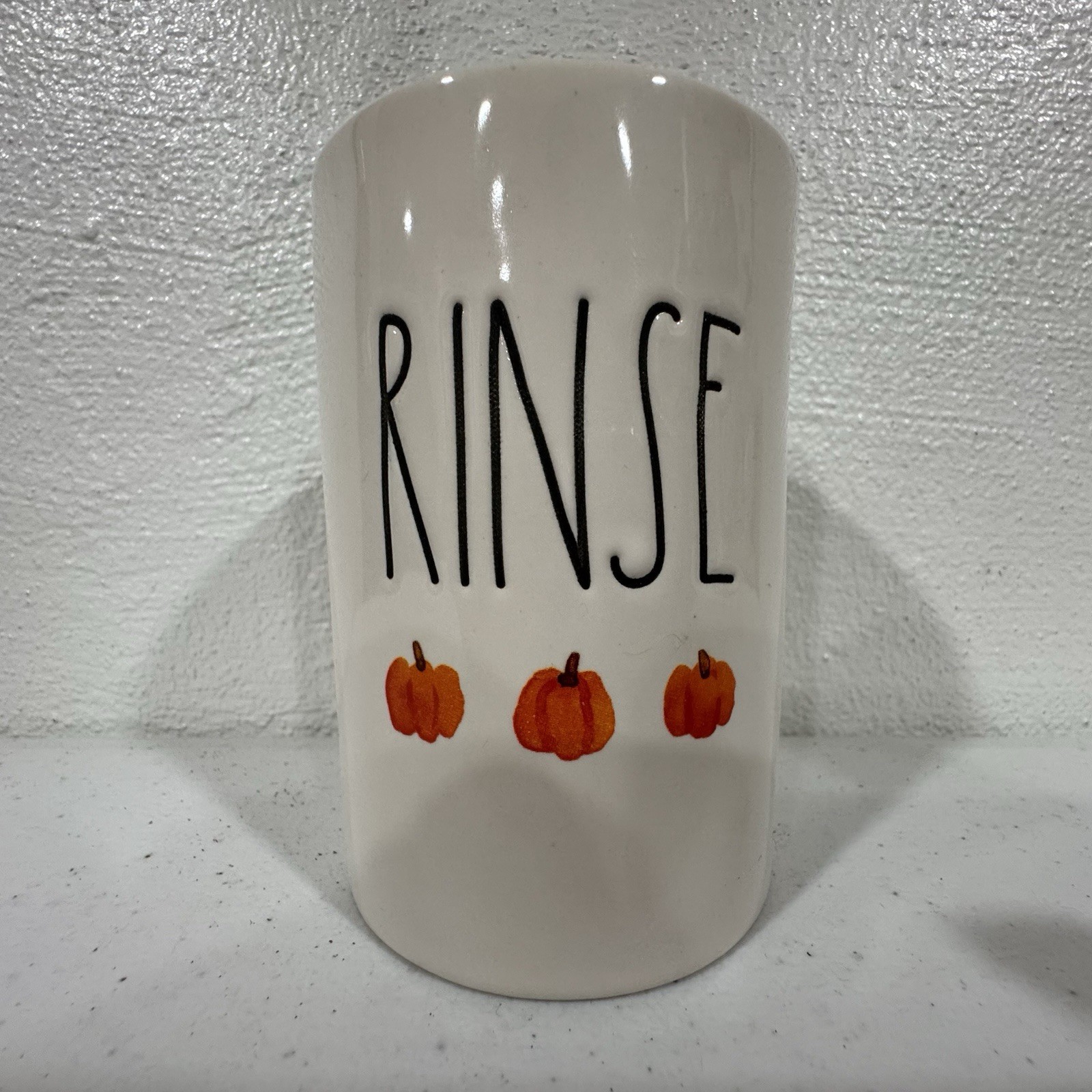 Rae Dunn Fall Pumpkin "Rinse" Ceramic Bathroom Vanity Cup/Holder Farmhouse Decor