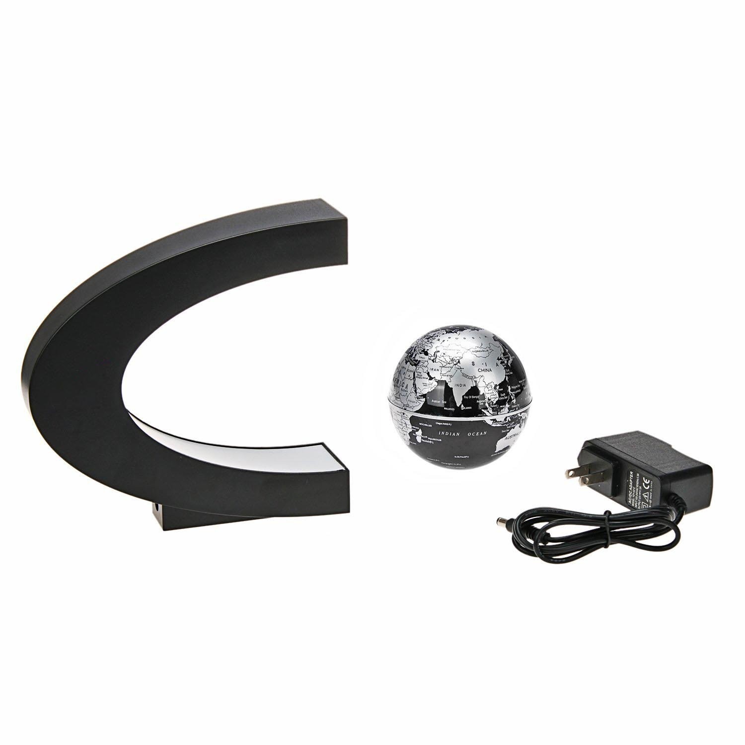 Floating Globe with LED Lights C Shape Magnetic Levitation Globe World Map