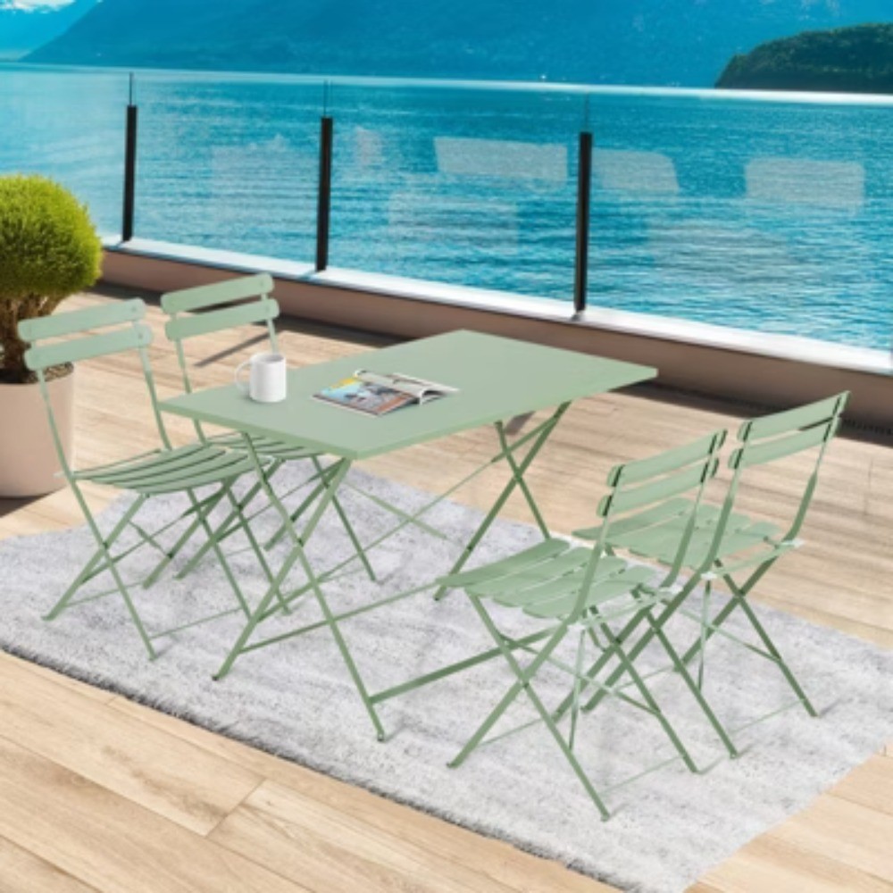 HOMMOW 5-Piece Foldable Patio Bistro Set: Weather-Resistant Iron Dining Set