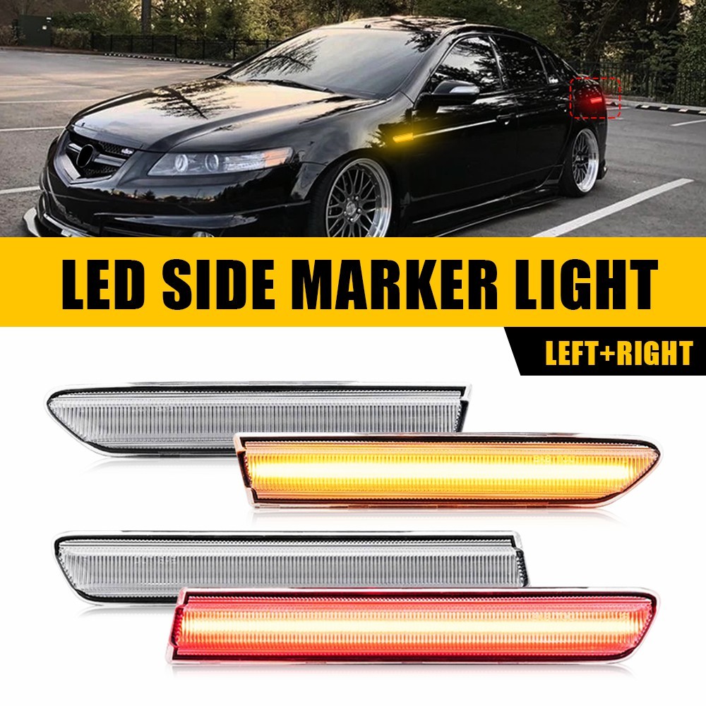 4PC Front LED Rear Side Marker for Light 2004-2008 Acura TL Clear Lens Amber Red