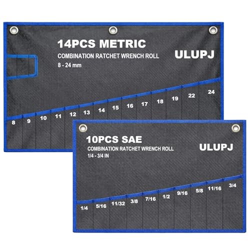 2PCS Wrench Roll, Wrench Roll Up Pouch - 10 Pockets SAE + 14 Pockets Metric
