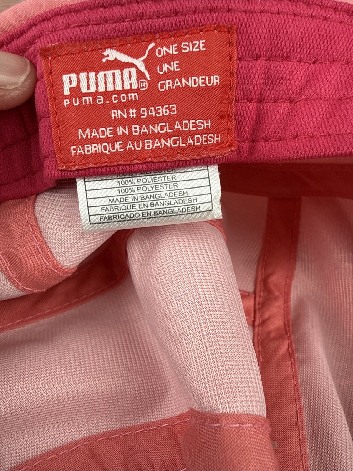 Puma in White on Pink Peach Lite Wt 5 Panel Runners Hat Cap Hook Loop