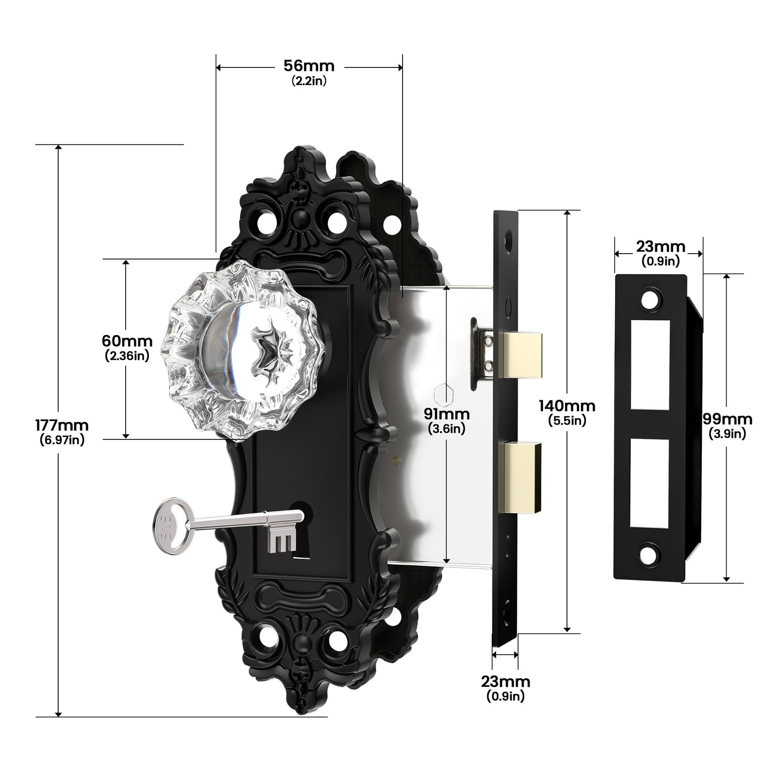 Antique Door Knobs Interior Mortise Lock Matte Black Door Knobs Crystal Glass...