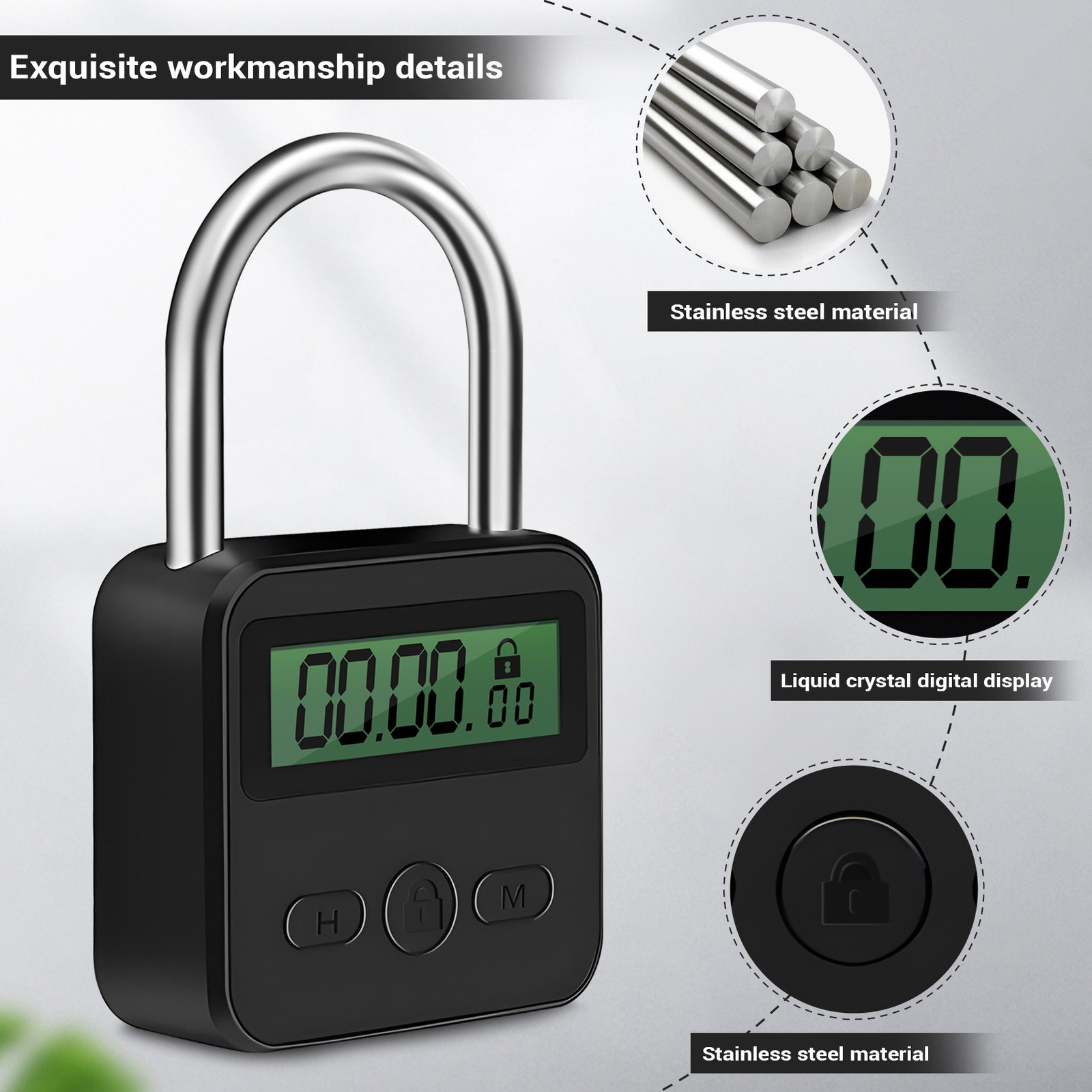 Metal Timer Lock LCD Display Multi-Function Electronic Time 99 Hours Max7349