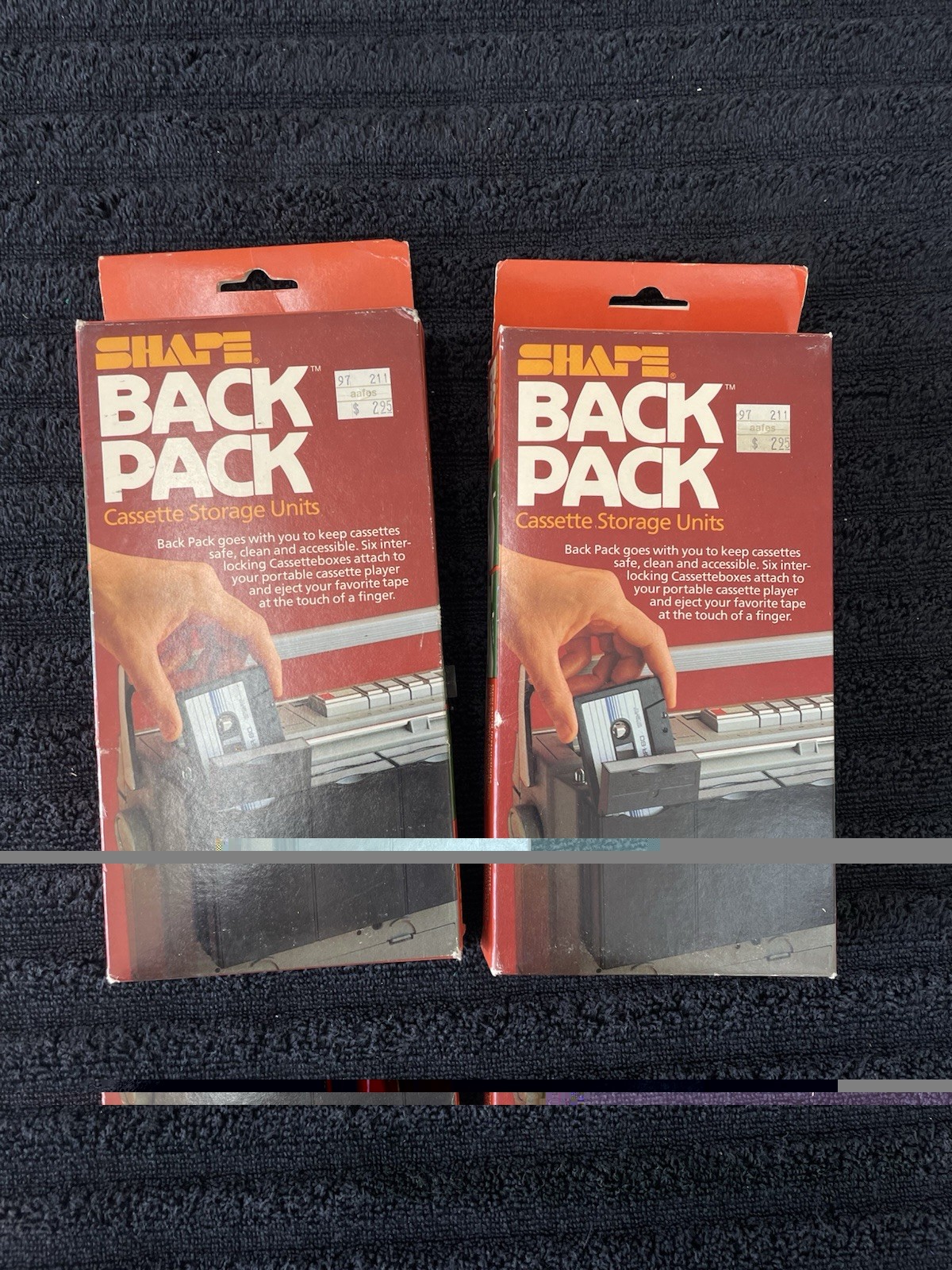 NEW Vintage SHAPE BACK PACK Cassette Storage Units 6-Pack Black Plastic Holder