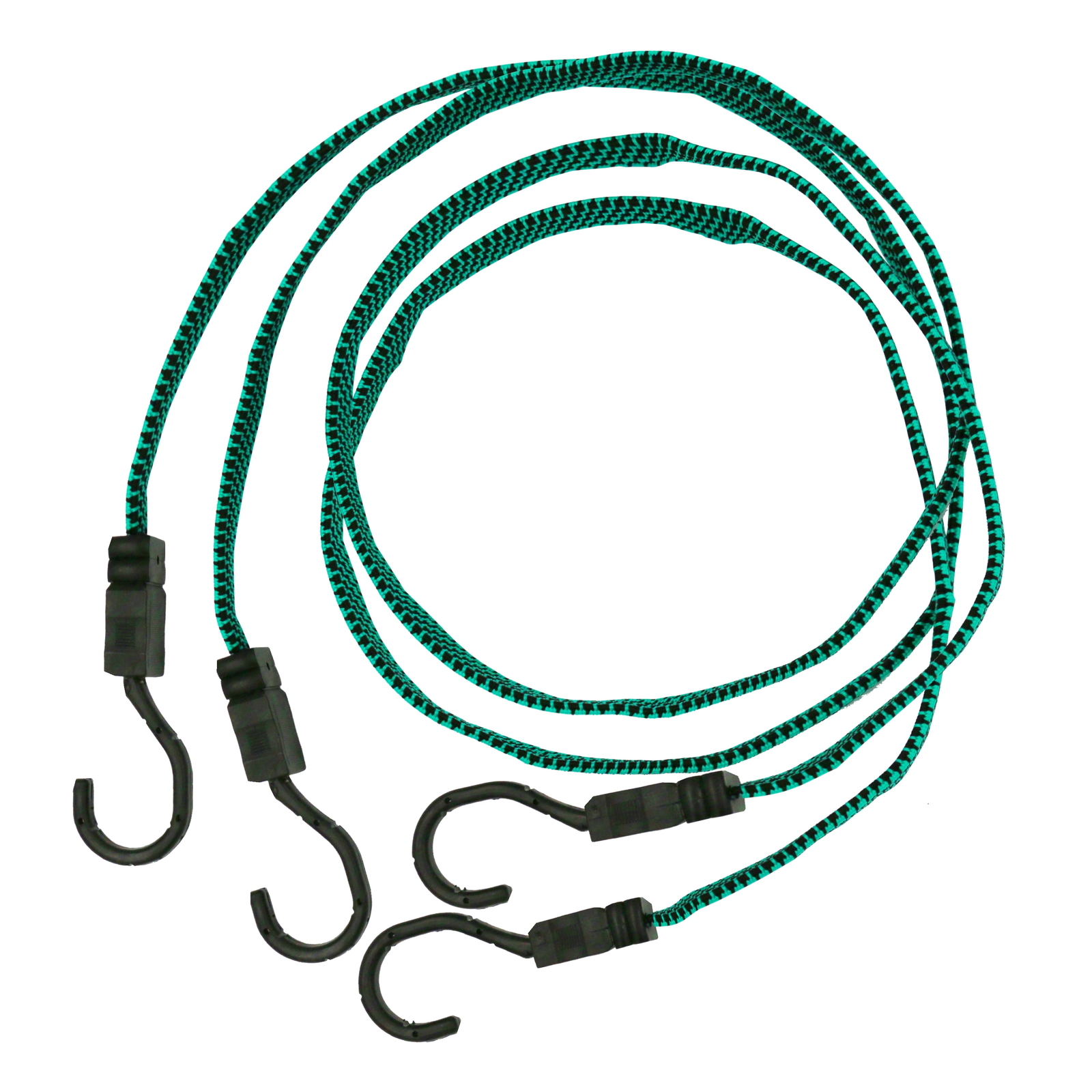 2 Pack, 48 inch Flat Bungee Cords, Rubber, Green, 0.45 oz