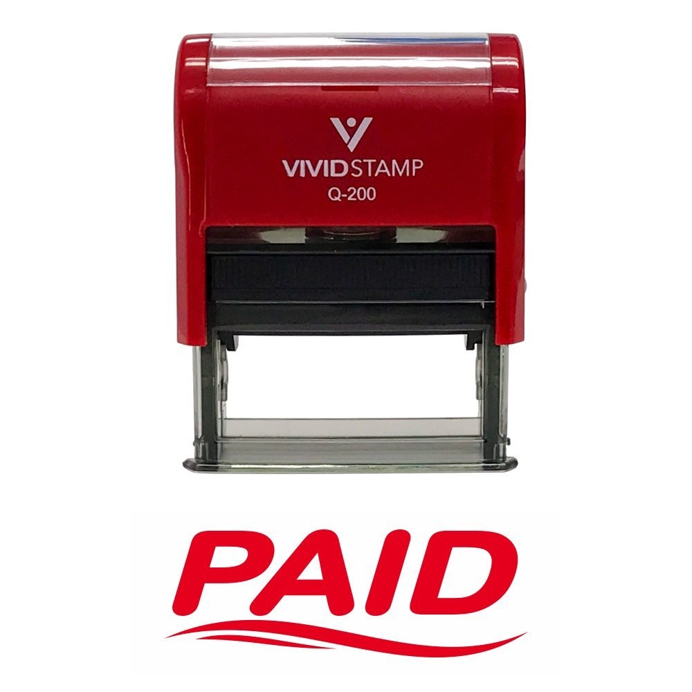 Fancy Paid Self Inking Rubber Stamp Red Ink Medium Office Document Stamper