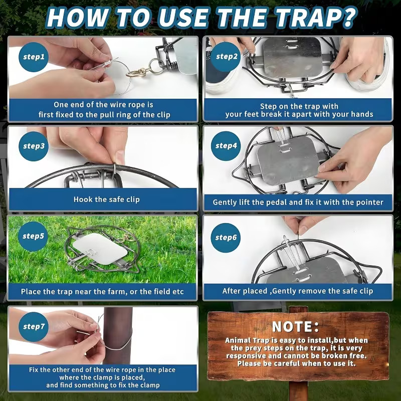 (3 TRAPS) 4-3/10" Coil Spring Trap Mouse Rat Coyote Raccoon Nutria Mink Hare
