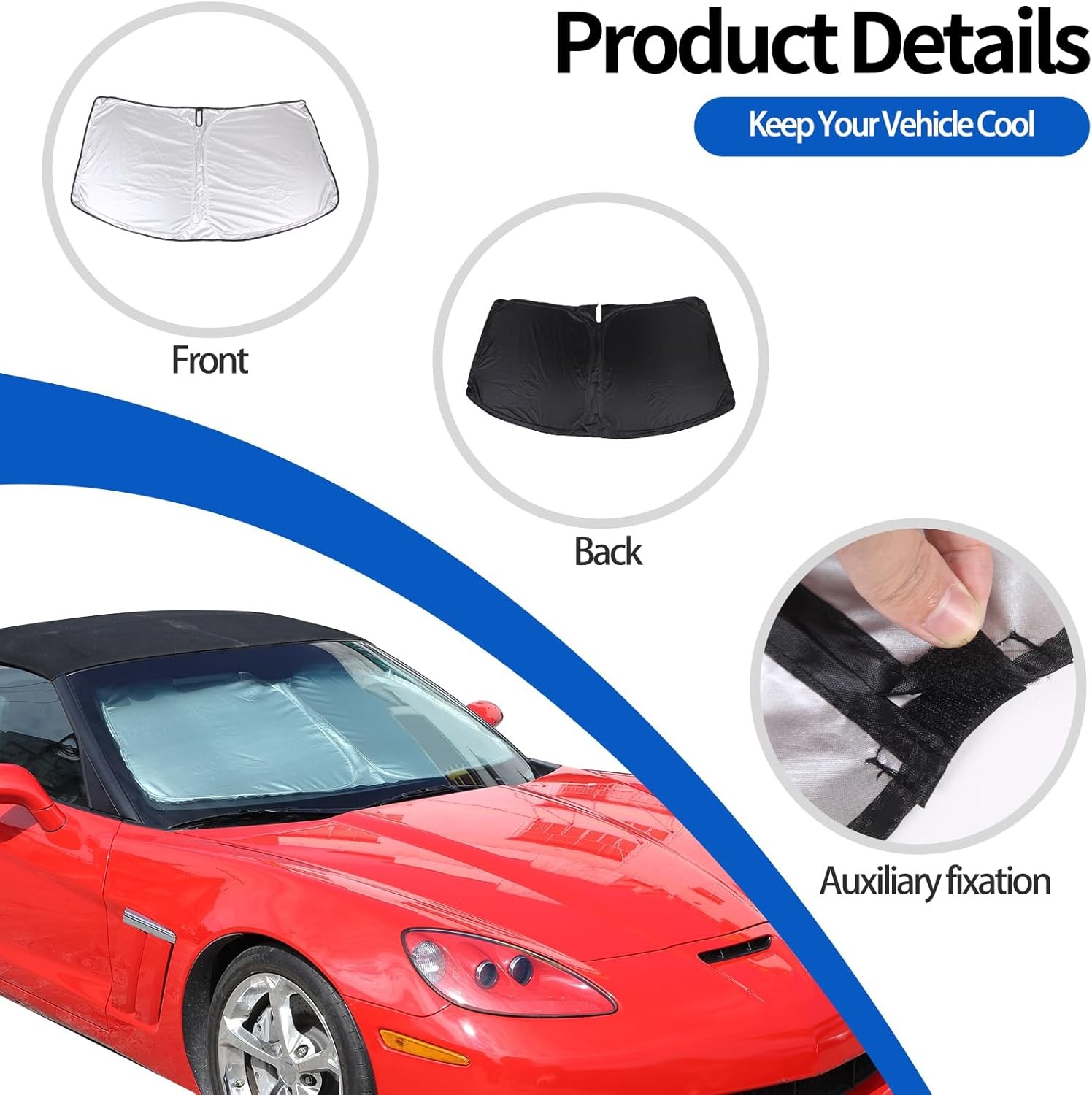 Windshield Sunshade for Chevrolet Corvette C6 2005-2013, Folding, Blocks UV Rays