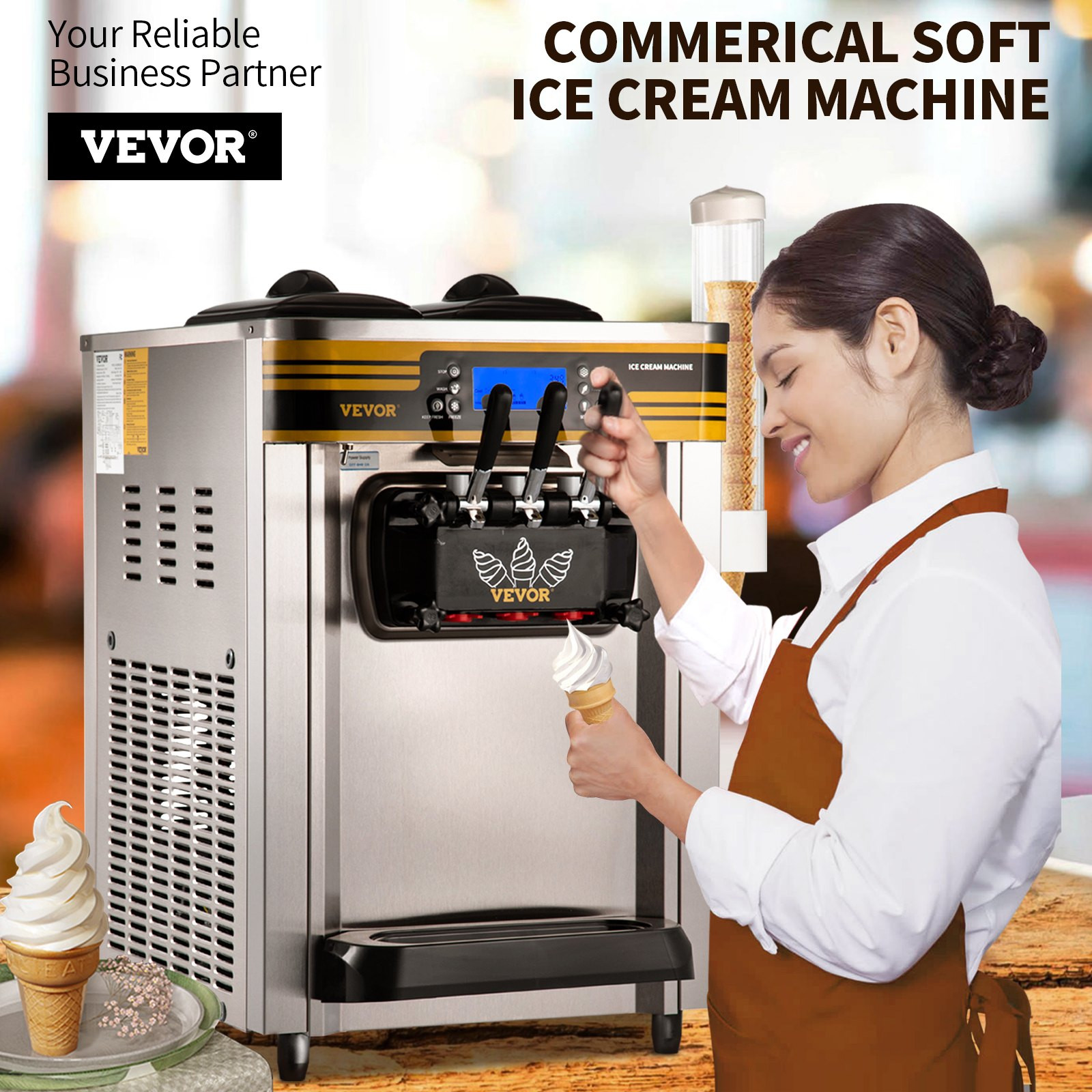 Commercial Soft Serve Ice Cream Maker 2350W 22–30L/H Countertop