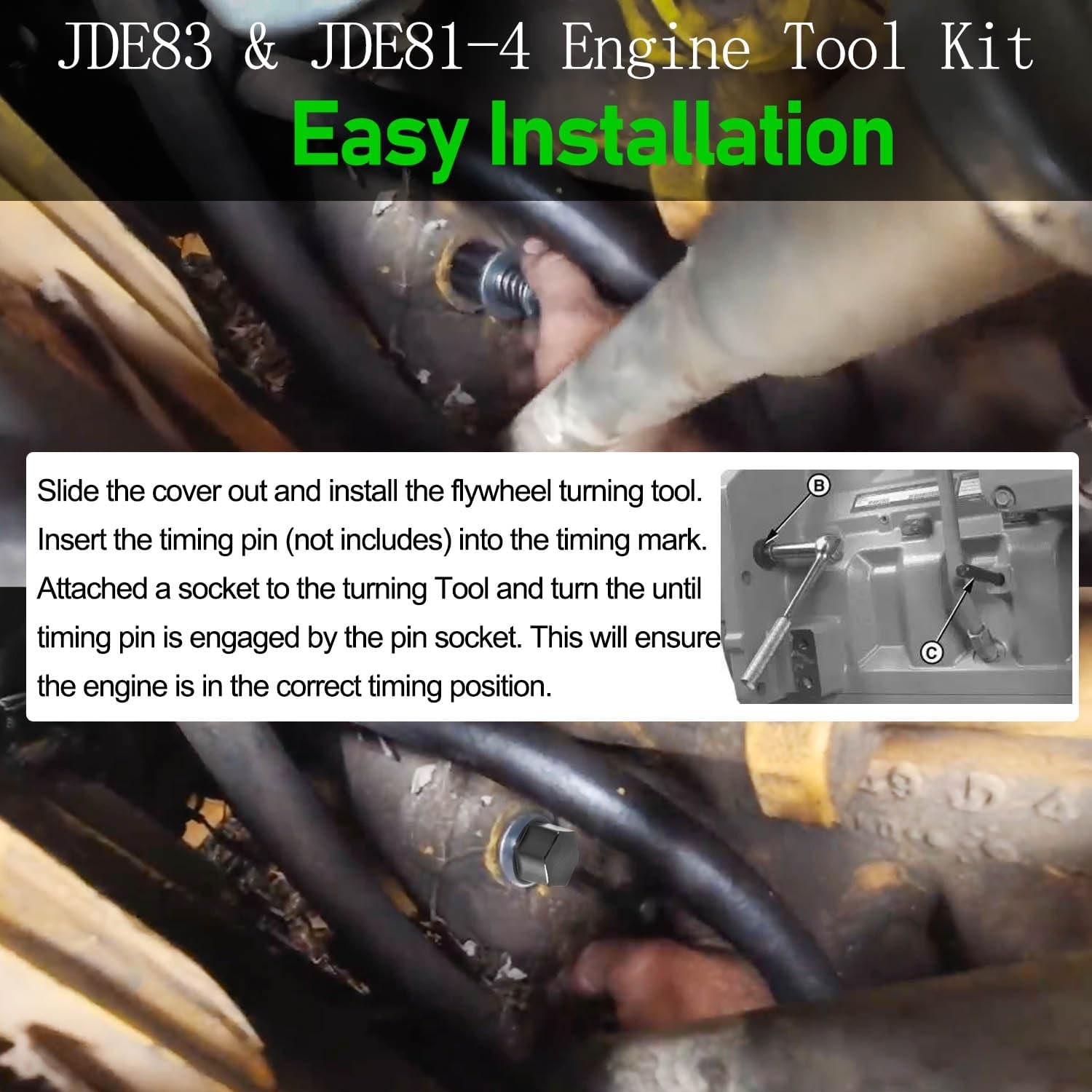 for John Deere Engines # JDE83 JDE81-4 JDG820 Engine Turning Tool & Timing Set