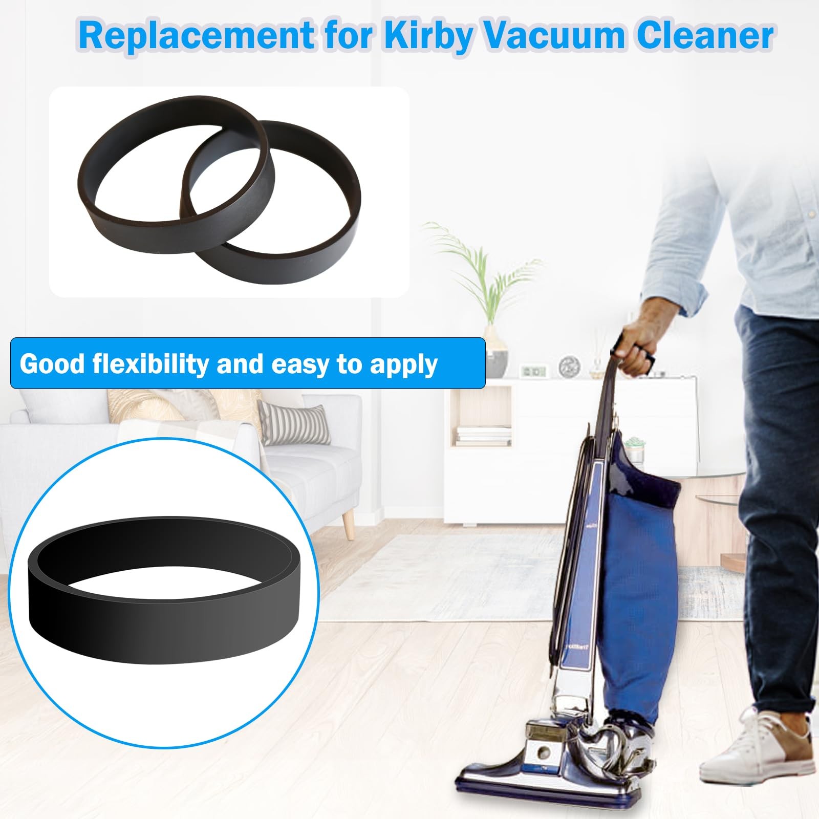 4 Pack Vacuum Belts Replacement for Kirby Cleaner, Replace Parts Black