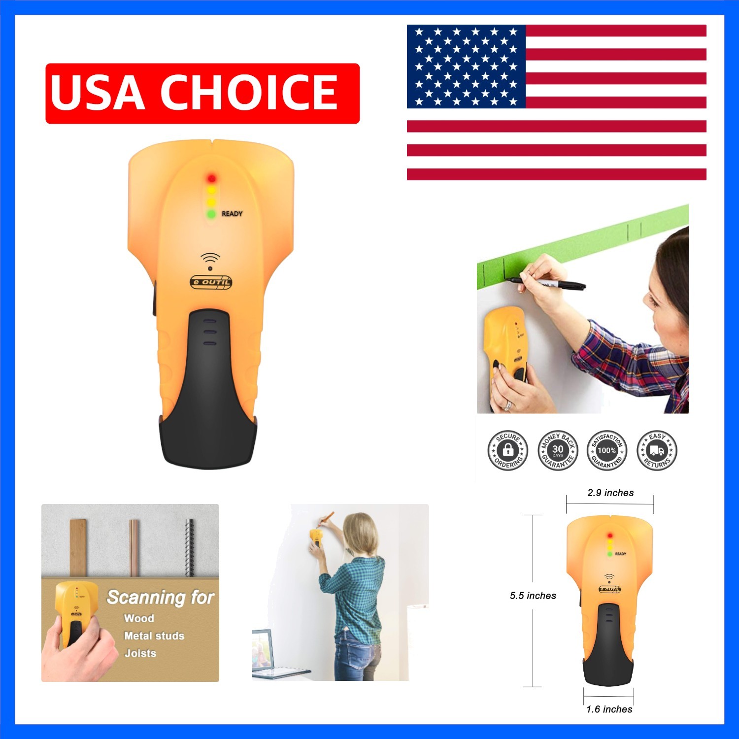 Stud Finder Wall Scanner Wood and Metal Detector Sensor for 3/4 inch Thicknes...