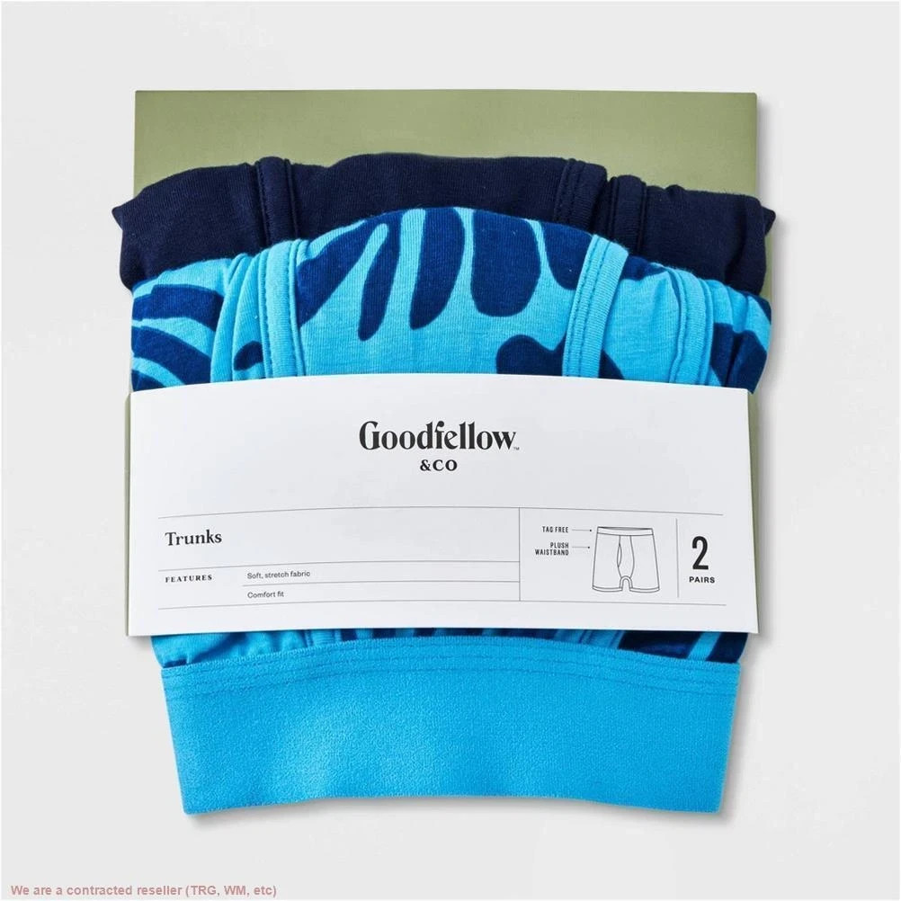 Men's Floral Leaf Print Trunks 2pk - Goodfellow & Co Blue/Navy Medium