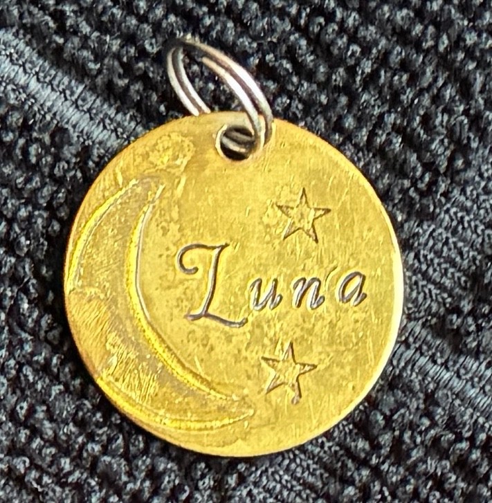 Vintage Brass Dog Tag “Luna" Moon and Stars- $9.95 Free Shipping